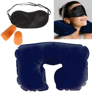 Kit Travesseiro de pescoço inflável, mascara de dormir e protetor auricular